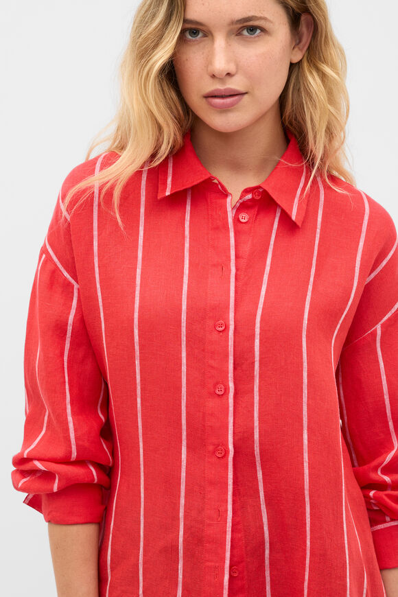 Stripe Linen Oversized Shirt  Chilli Red Stripe  hi-res