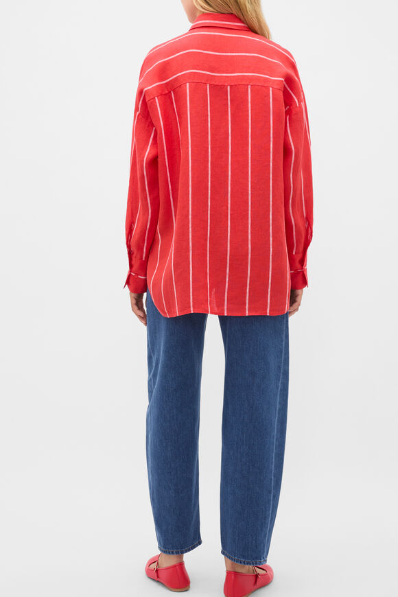 Stripe Linen Oversized Shirt  Chilli Red Stripe  hi-res