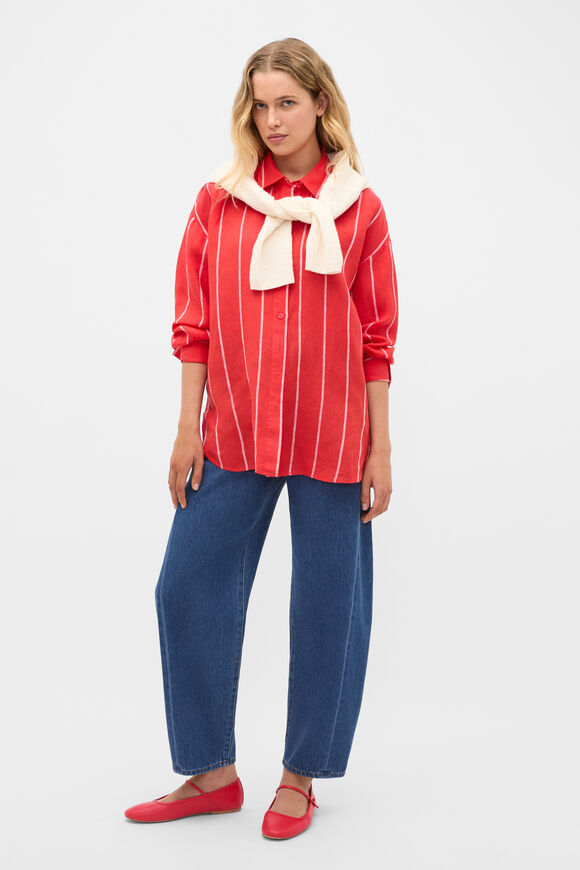 Stripe Linen Oversized Shirt  Chilli Red Stripe  hi-res