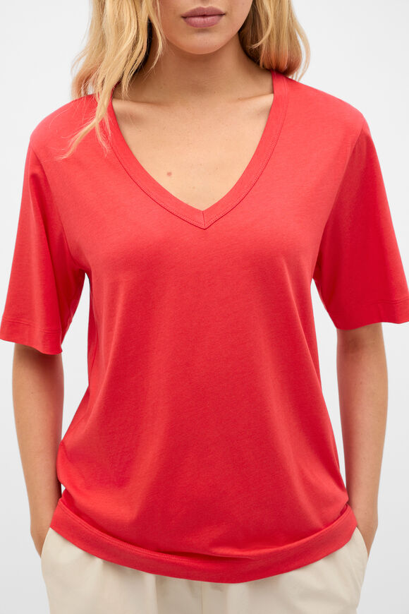 Cotton V Neck Relaxed Tee  Chilli Red  hi-res