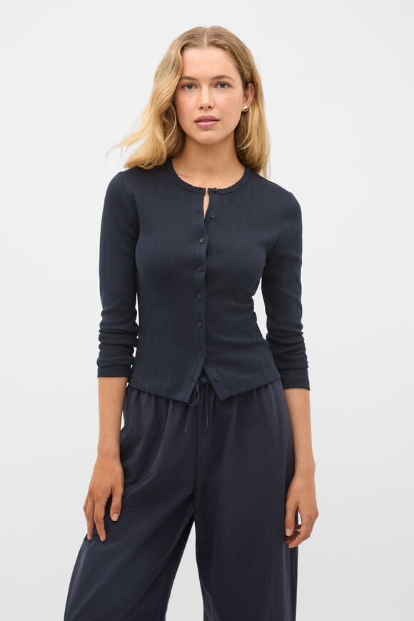 Pointelle Button Cardigan  Twilight Blue  hi-res