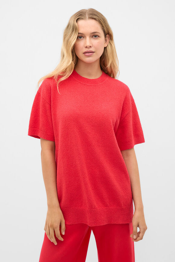 Boucle Oversized Knit Tee  Chilli Red  hi-res
