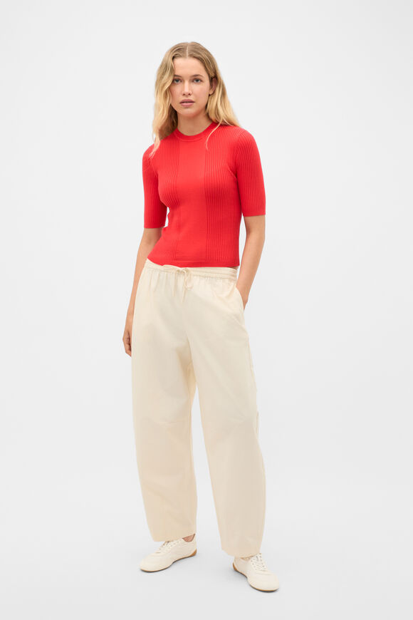 Cotton Blend Rib Knit Top  Chilli Red  hi-res