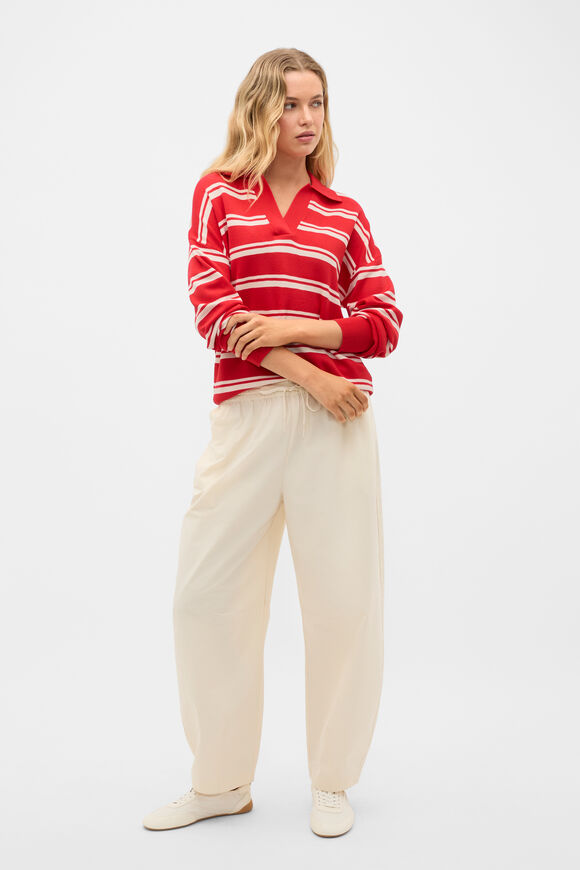 Relaxed Polo Knit  Chilli Red Stripe  hi-res