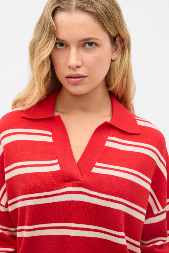 Relaxed Polo Knit  Chilli Red Stripe  hi-res