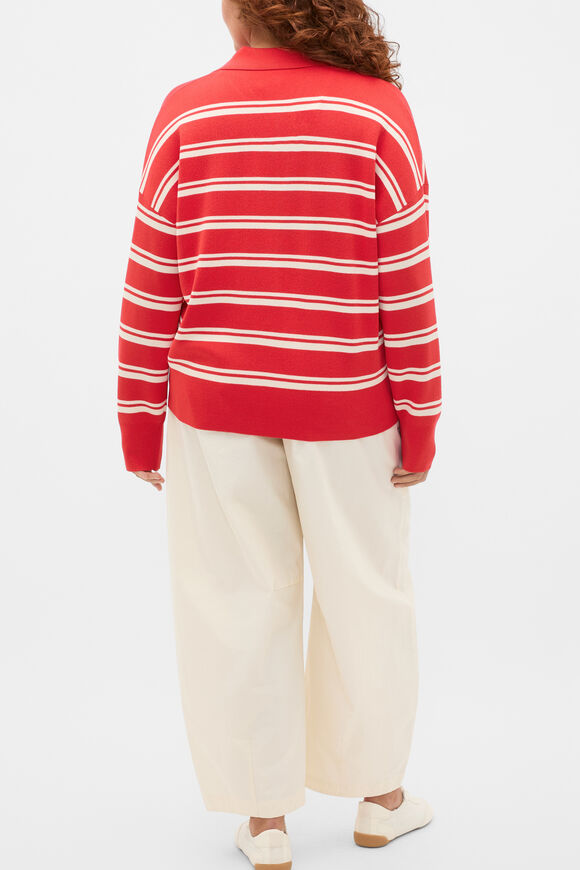 Relaxed Polo Knit  Chilli Red Stripe  hi-res