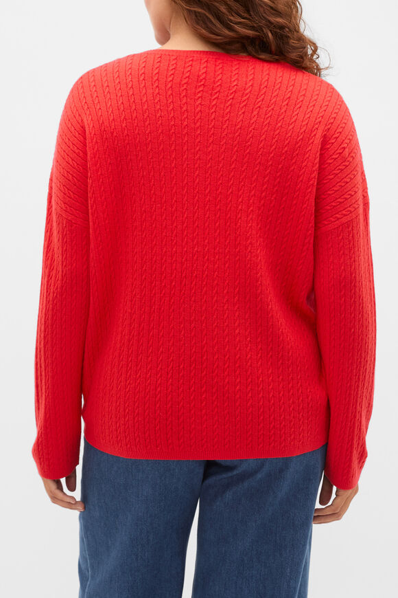 Australian Merino V Neck Cable Knit  Chilli Red  hi-res