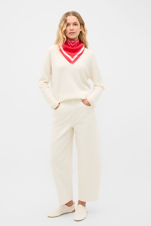 Australian Merino V Neck Cable Knit  Coconut Cream  hi-res