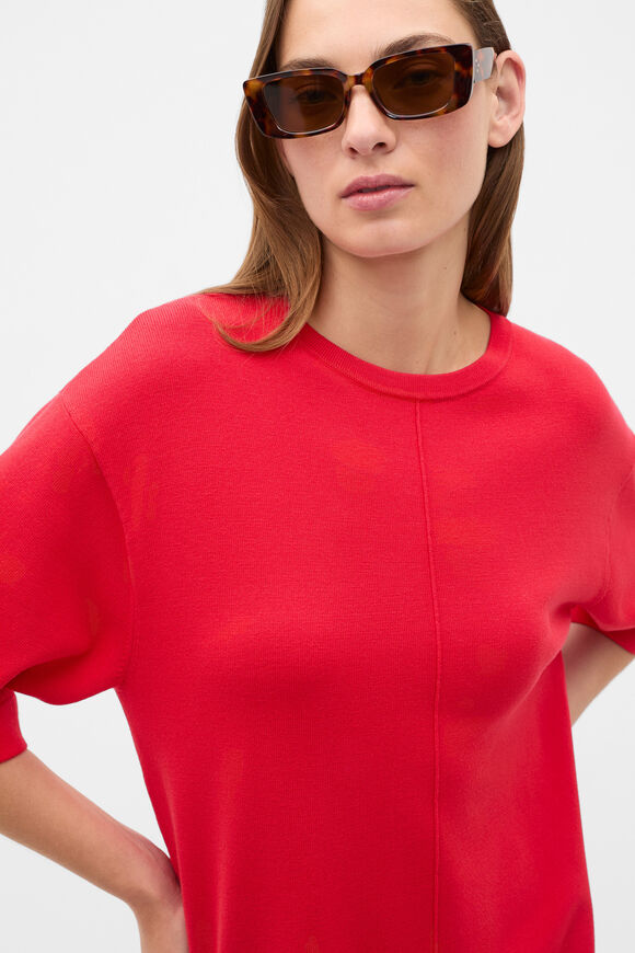 Knitted Relaxed Tee Dress  Chilli Red  hi-res