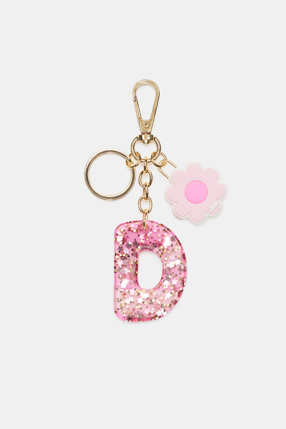 Pink Stripe Initial Keyring  D  hi-res