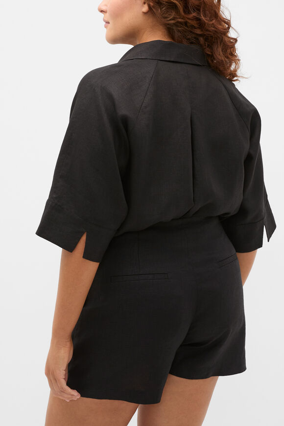 Core Linen Half Placket Popover  Black  hi-res