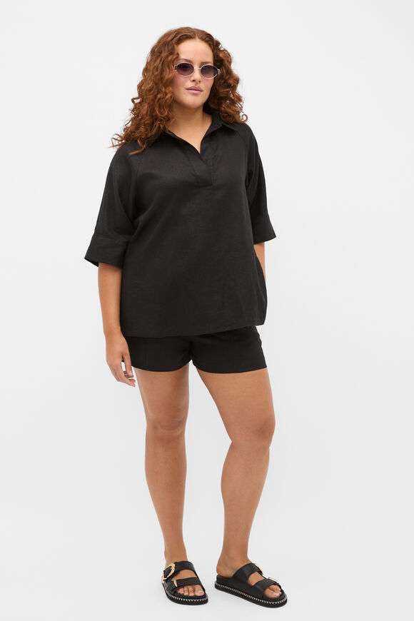 Core Linen Half Placket Popover  Black  hi-res