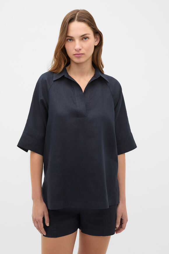 Core Linen Half Placket Popover  Twilight Blue  hi-res
