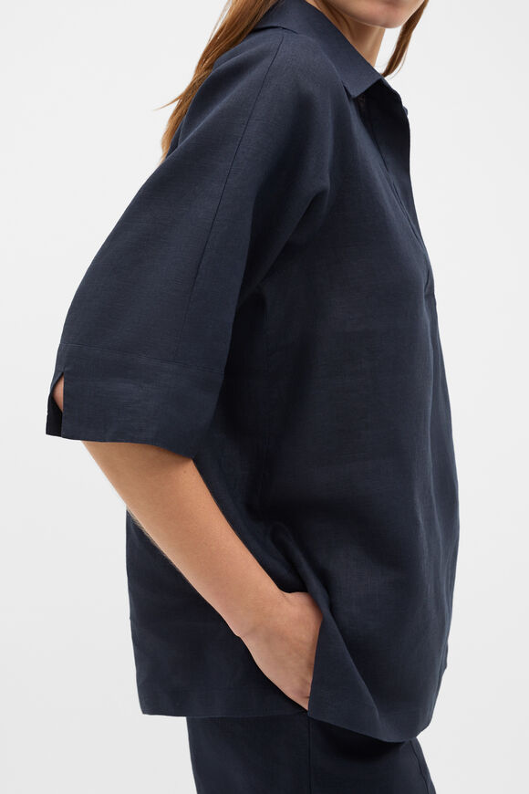 Core Linen Half Placket Popover  Twilight Blue  hi-res