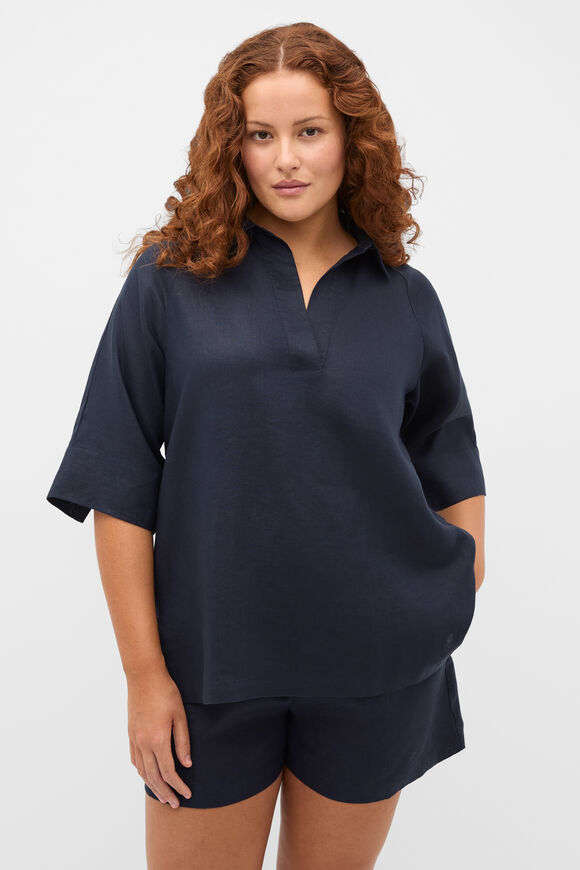Core Linen Half Placket Popover  Twilight Blue  hi-res
