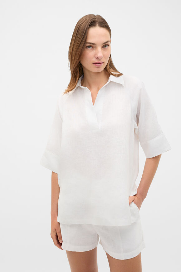 Core Linen Half Placket Popover  Whisper White  hi-res