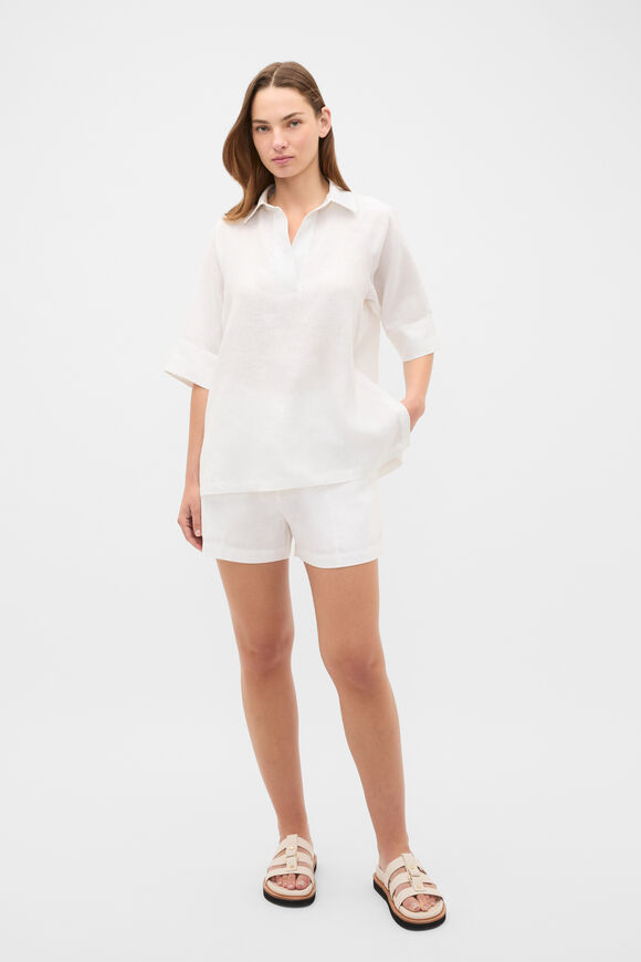 Core Linen Half Placket Popover  Whisper White  hi-res