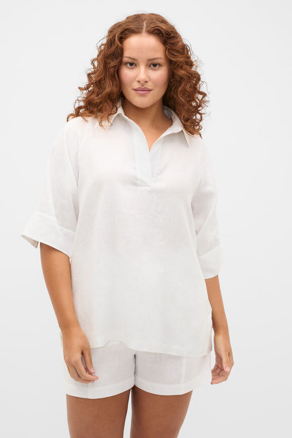 Core Linen Half Placket Popover  Whisper White  hi-res