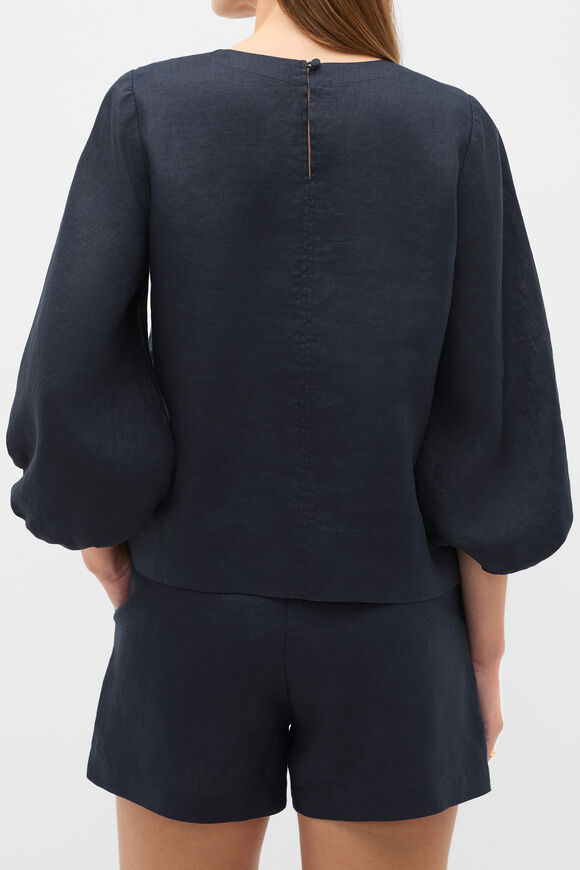 Core Linen Balloon Sleeve Top  Twilight Blue  hi-res