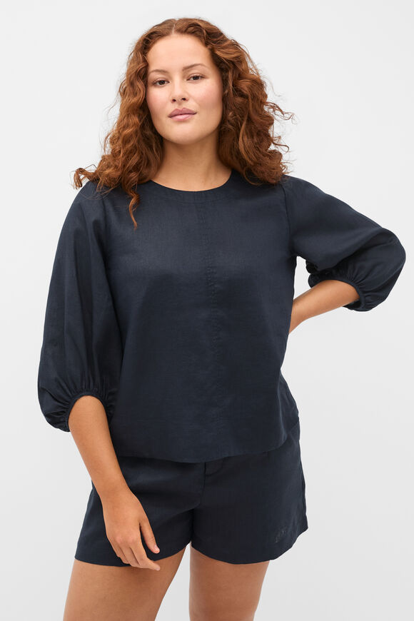 Core Linen Balloon Sleeve Top  Twilight Blue  hi-res