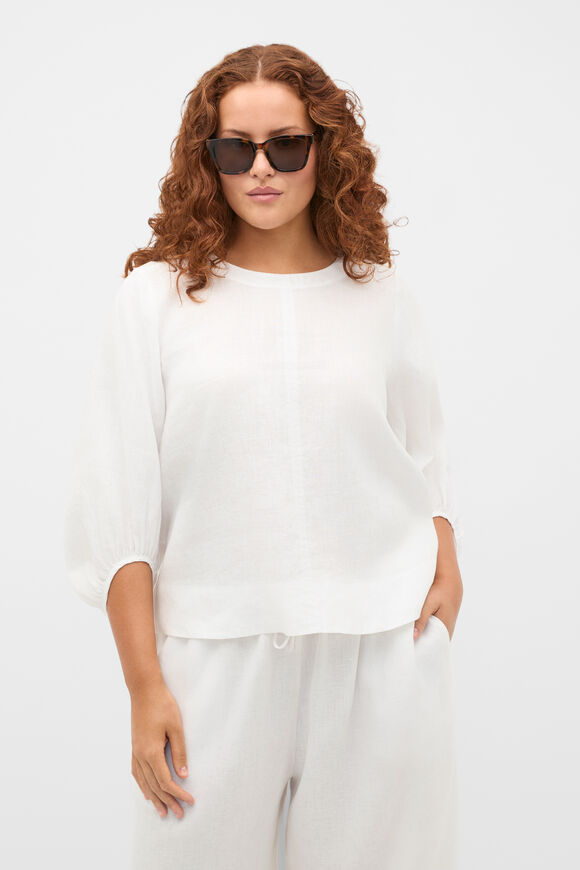 Core Linen Balloon Sleeve Top  Whisper White  hi-res