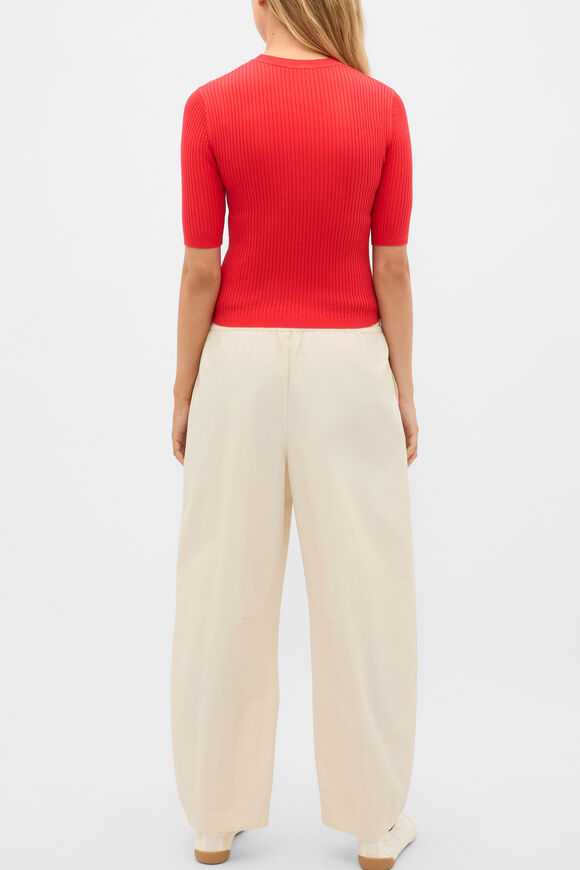 Cotton Blend Rib Knit Top  Chilli Red  hi-res