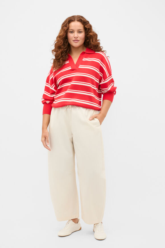 Relaxed Polo Knit  Chilli Red Stripe  hi-res