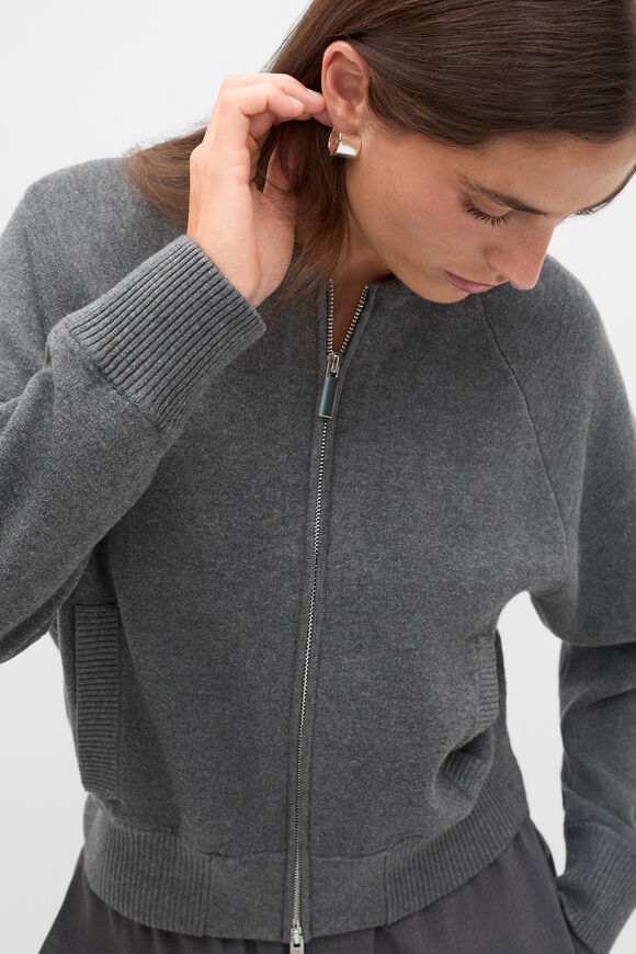 Double Knit Bomber Cardigan  Charcoal Grey Marle  hi-res