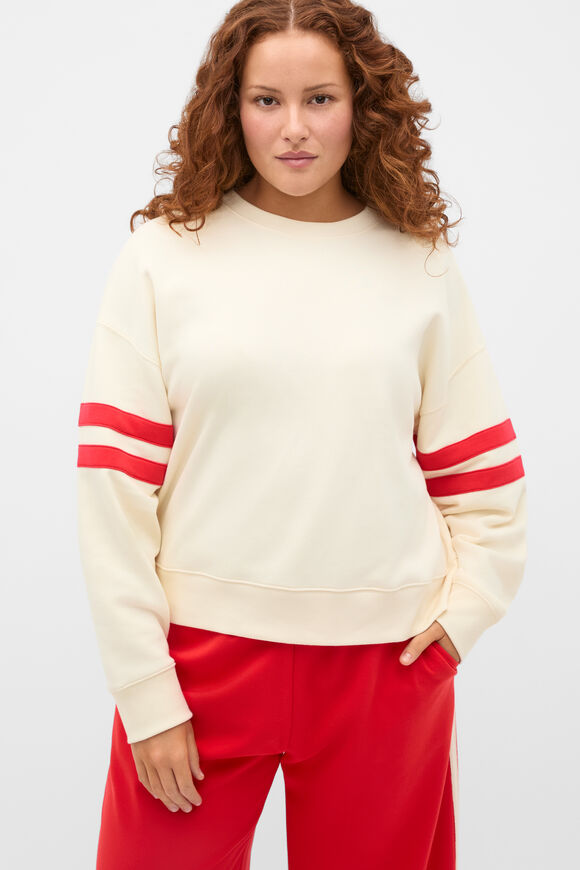 Contrast Detail Crew Neck Sweat  Coconut Cream  hi-res