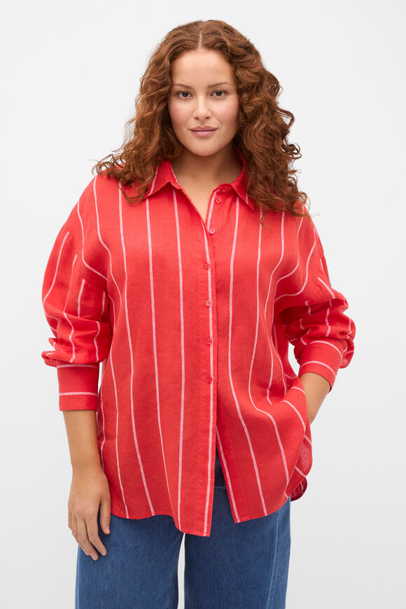 Stripe Linen Oversized Shirt  Chilli Red Stripe  hi-res
