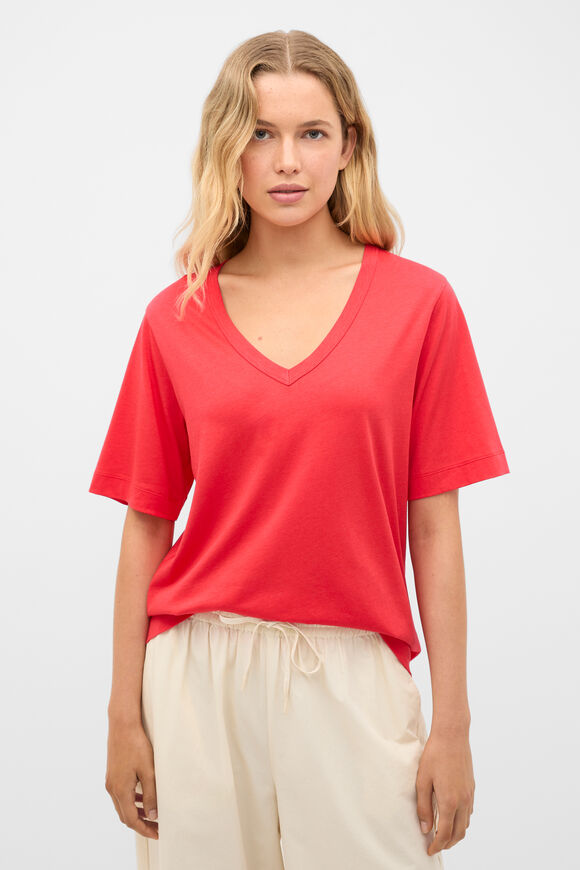 Cotton V Neck Relaxed Tee  Chilli Red  hi-res