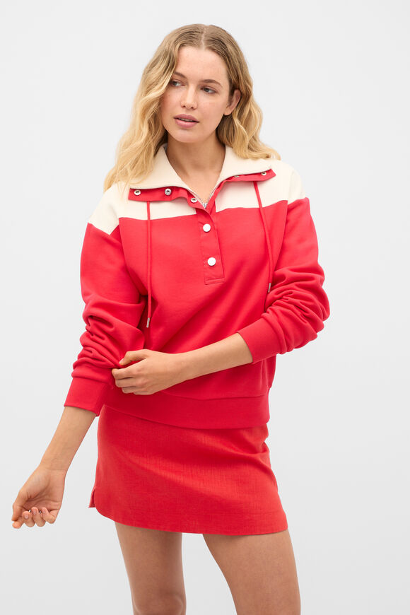 Brushed Terry Contrast Detail Sweat  Chilli Red Contrast  hi-res