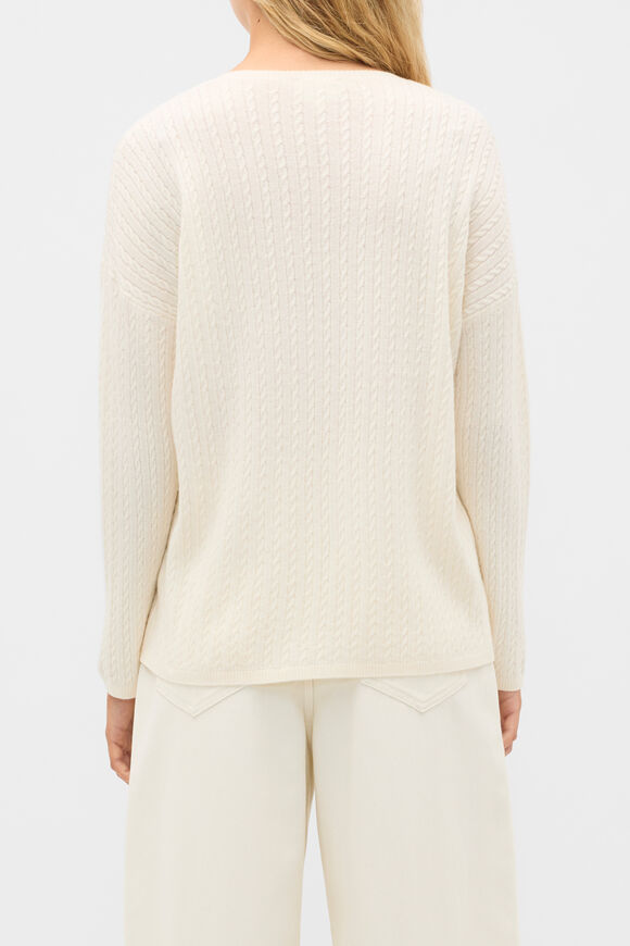 Australian Merino V Neck Cable Knit  Coconut Cream  hi-res