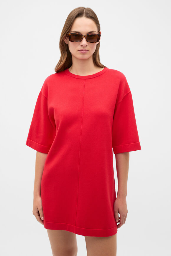 Knitted Relaxed Tee Dress  Chilli Red  hi-res