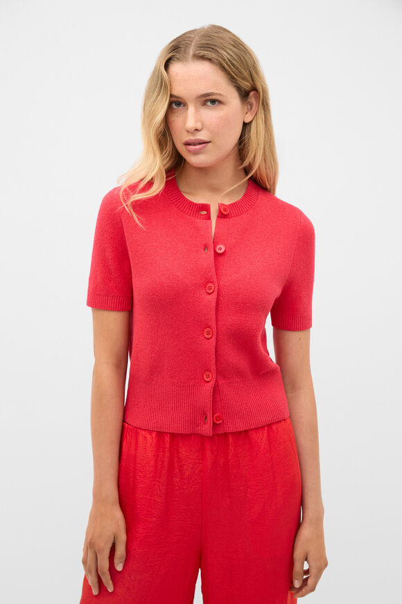Boucle Short Sleeve Cardigan  Chilli Red  hi-res