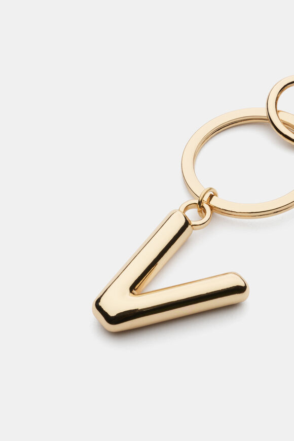 Gold Initial Keyring  V  hi-res