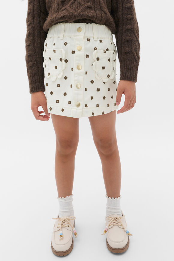 Embroidered Denim Skirt  Classic Cream  hi-res
