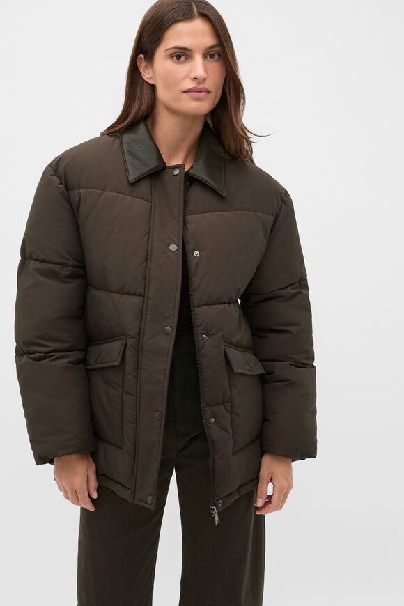 Collared Puffer Jacket  Coffee Bean  hi-res