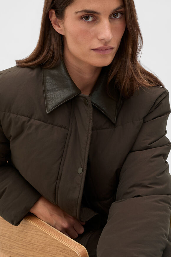 Collared Puffer Jacket  Coffee Bean  hi-res