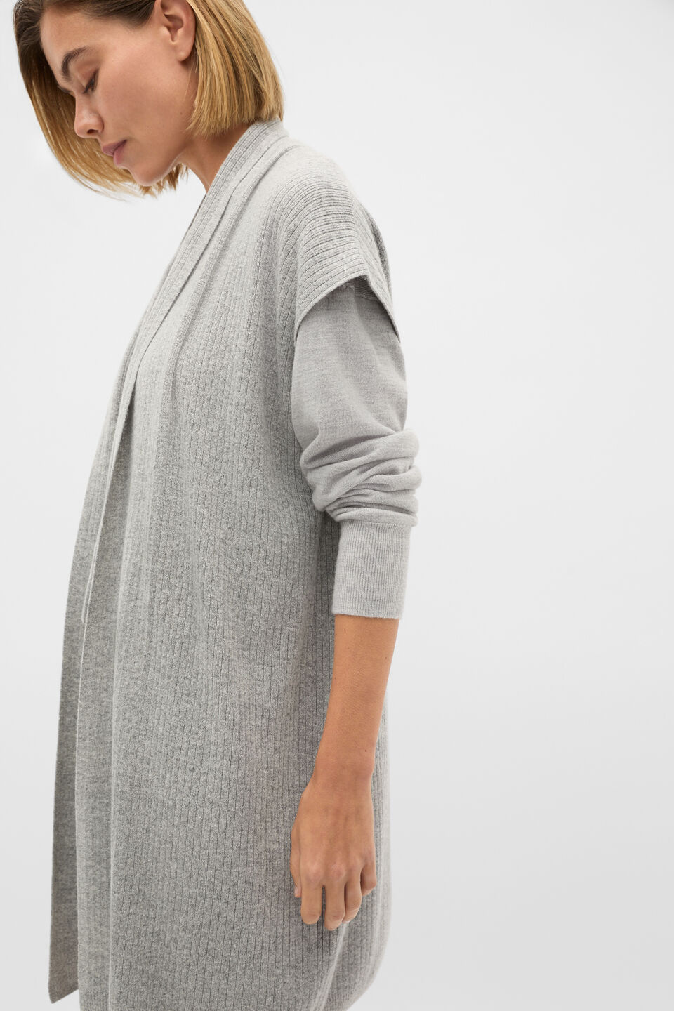 Rib Knit Poncho  Pale Slate Marle