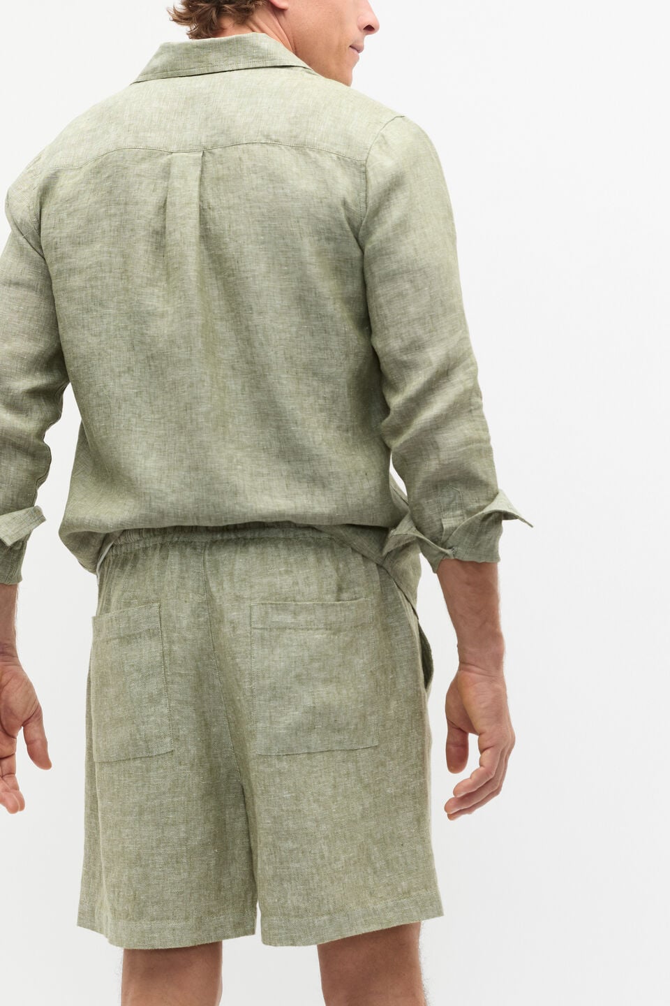 Linen Pullon Short  Green Apple