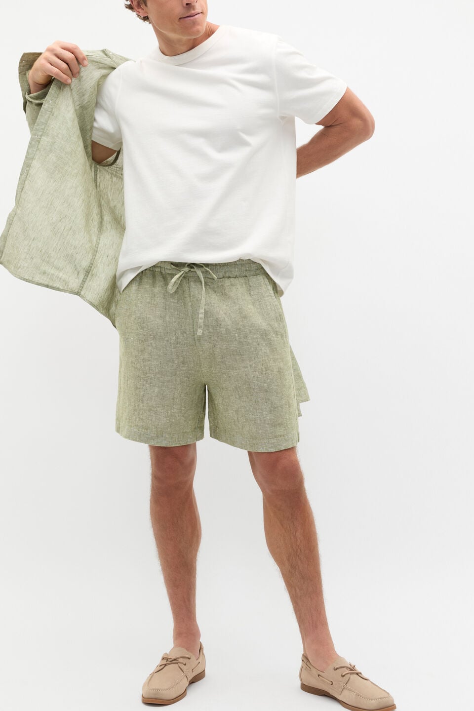 Linen Pullon Short  Green Apple