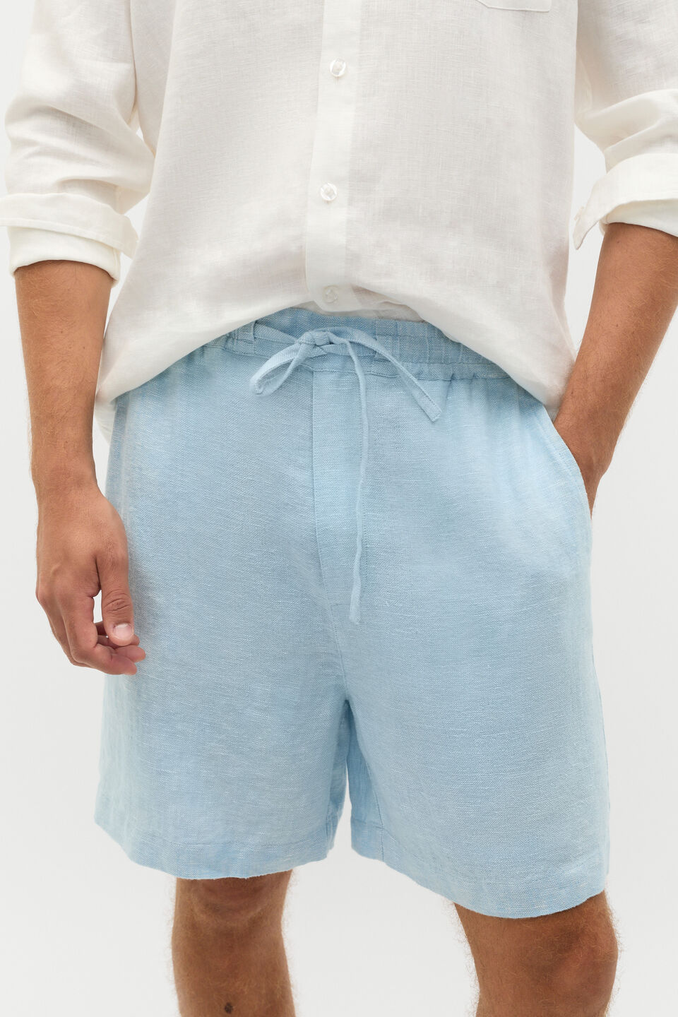 Linen Pullon Short  Sky Blue