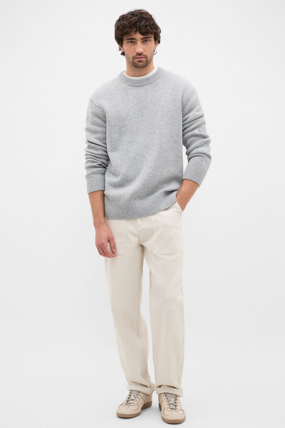 Wool Cotton Crew  Mid Grey Marle  hi-res