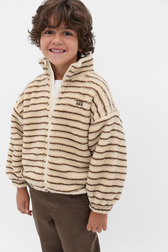 Stripe Teddy Jacket  Cacao  hi-res