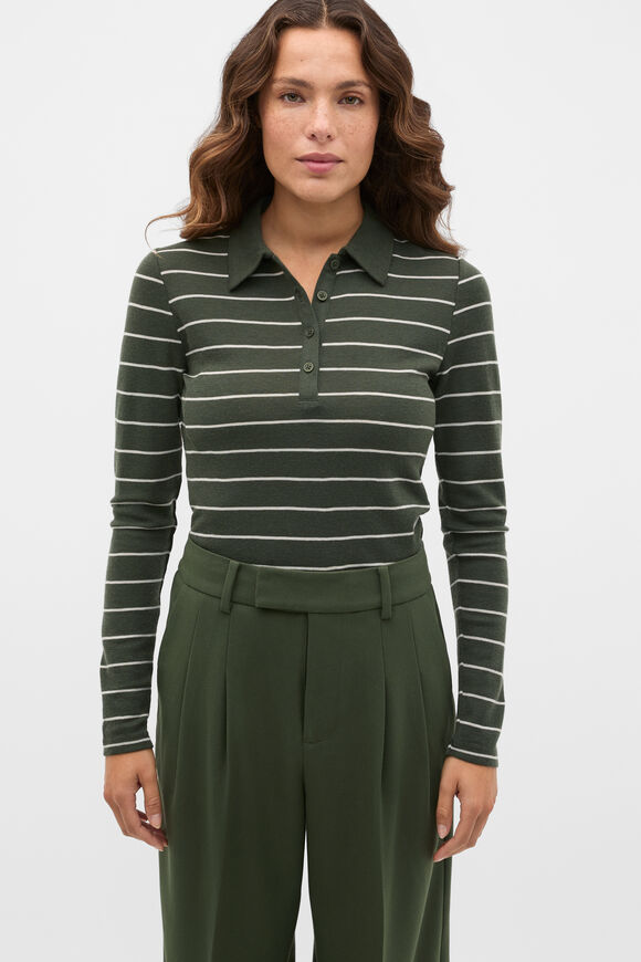 Australian Merino Henley Top  Deep Forest Stripe  hi-res