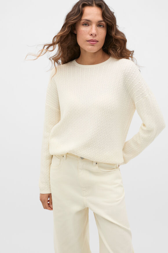 Australian Merino Mini Cable Knit  Coconut Cream  hi-res