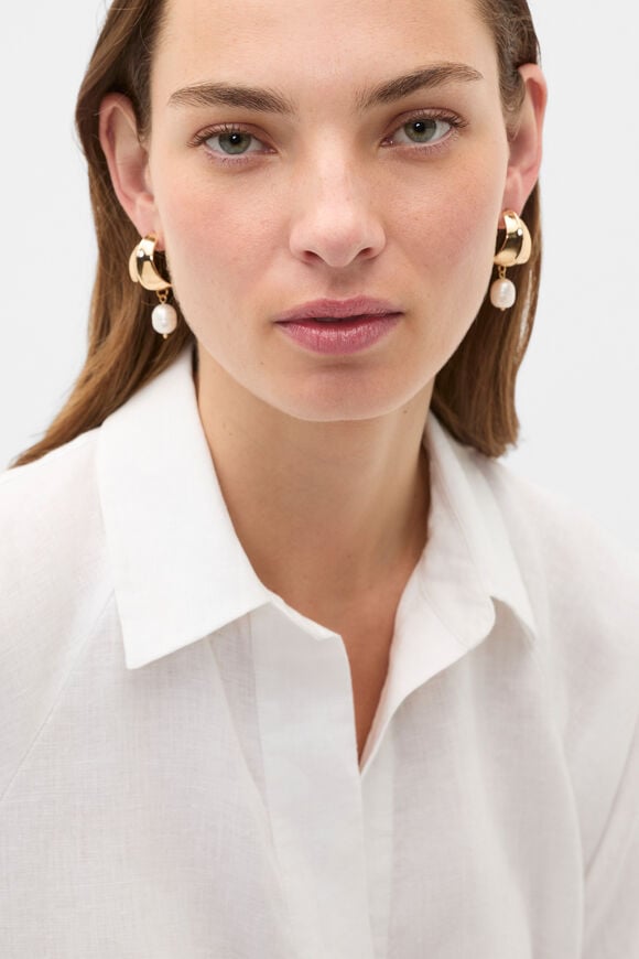Curved Pearl Drop Earring  Gold  hi-res