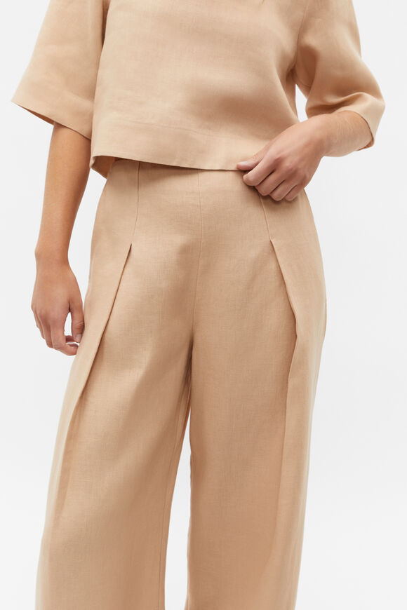 Linen Pleat Front Trouser  Nougat  hi-res