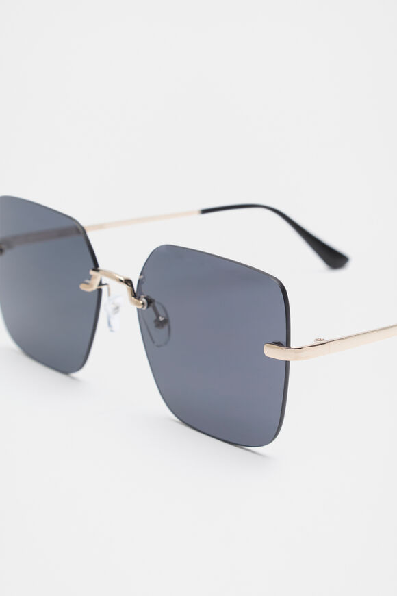 Matea Rectangle Frameless Sunglasses  Black  hi-res